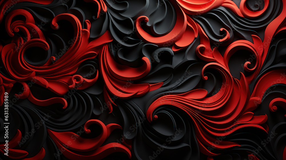 Eternal Zen: Abstract 3D Japanese Ink Art in Deep Red. Generative AI