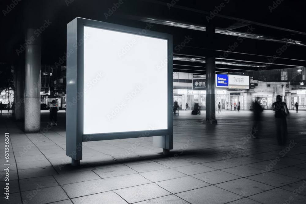 Clear Billboard in public place with blank copy space screen for advertising or promotional poster content, empty mock up Lightbox for information, blank display in station area with daylight Clear Billboard in public place with blank copy space screen for advertising or promotional poster content, empty mock up Lightbox for information, blank display in station area with daylight