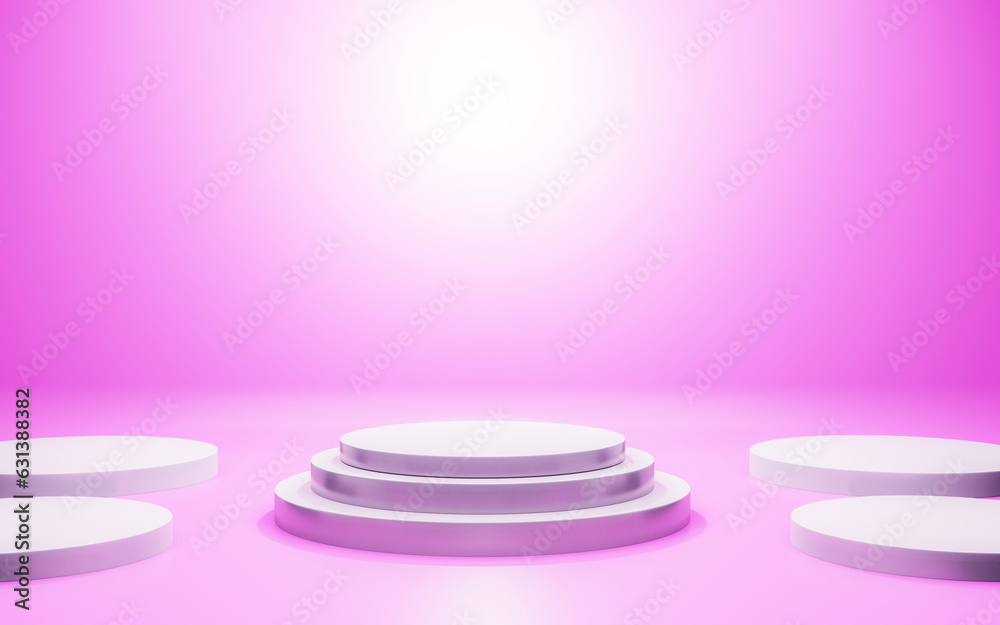 Exhibition podium or circular backdrop. Set of realistic 3d background with cylinder podium. Podium showing products in bright pink tones. There was a shadow from the window shining in. 3D Rendering Exhibition podium or circular backdrop. Set of realistic 3d background with cylinder podium. Podium showing products in bright pink tones. There was a shadow from the window shining in. 3D Rendering