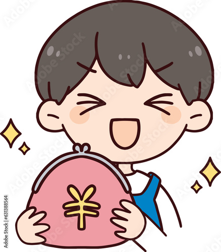 大きな財布を持った笑顔の主夫