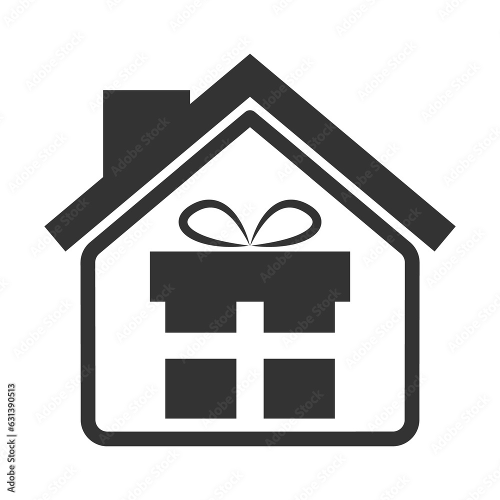 Vector illustration of gift house icon in dark color and transparent background(png). Vector illustration of gift house icon in dark color and transparent background(png).