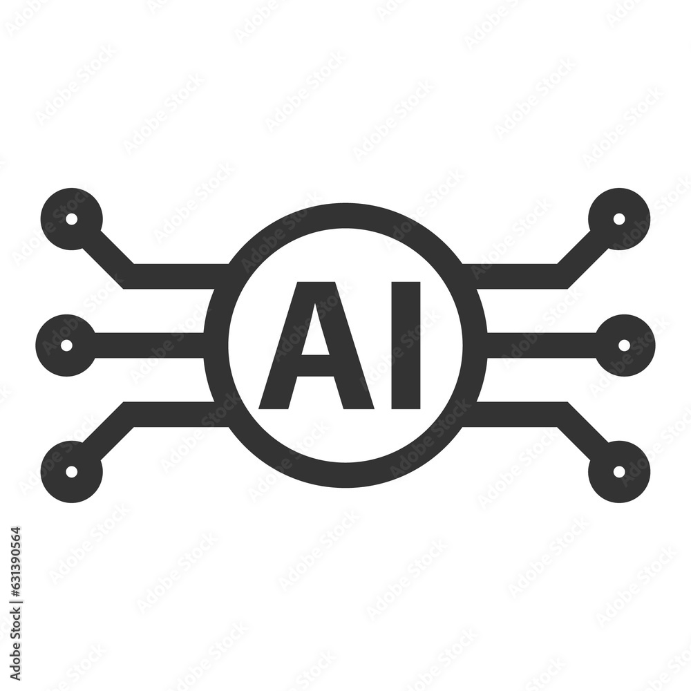 Vector illustration of ai technology icon in dark color and transparent background(png).