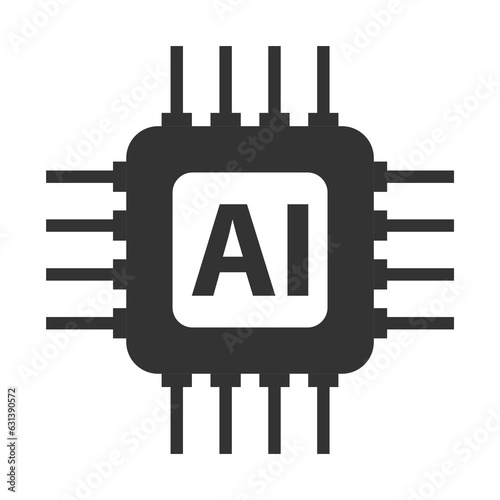 Vector illustration of ai chip icon in dark color and transparent background(png).