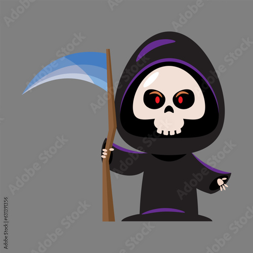 Grim reaper . Cute halloween cartoon characters . Vector .