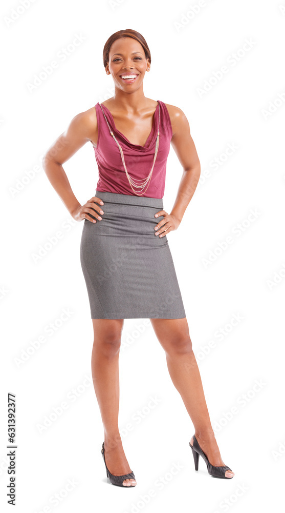Business woman, fashion and style portrait with confidence and pride for professional career. Happy African female person isolated on a transparent, png background for corporate or formal clothes Business woman, fashion and style portrait with confidence and pride for professional career. Happy African female person isolated on a transparent, png background for corporate or formal clothes