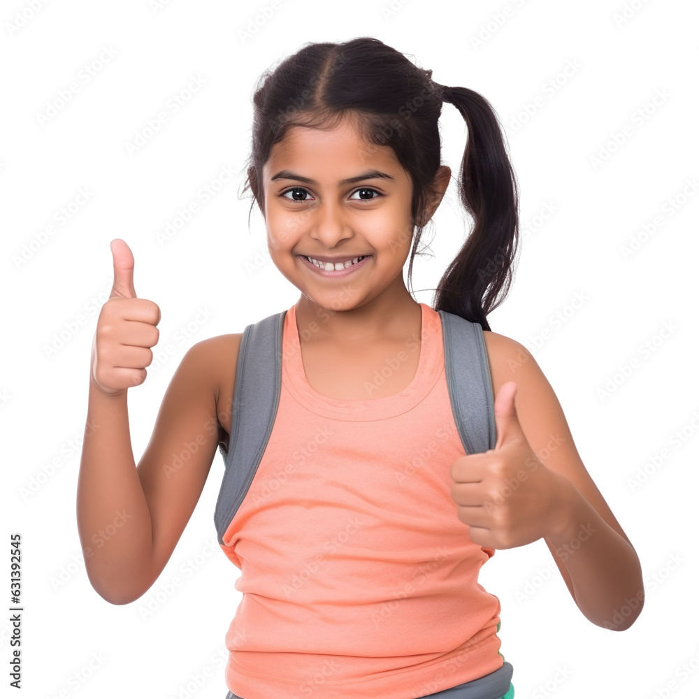 front view close up of a indian girl model dressed in Fitness trainer costume with thumbs up isolated on a transparent white background front view close up of a indian girl model dressed in Fitness trainer costume with thumbs up isolated on a transparent white background