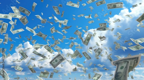 Flying dollar banknotes in the sky