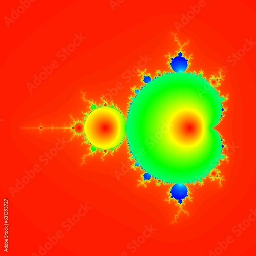 赤い背景に講義にマンデルブロ集合の丸っぽい形のパターン