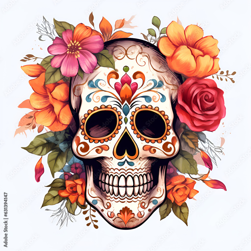 skull and rose