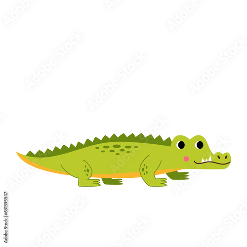 Vector picture of cute crocodile isolated on white background.