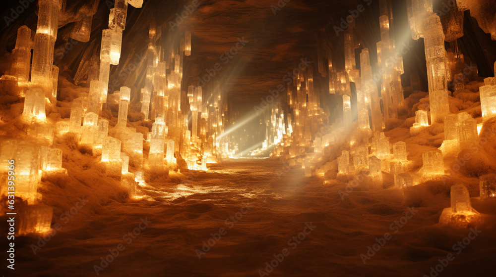 Glowing Salt Crystals Glistening in the Underground Salt Mine 
