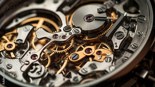 Close-up view of stainless steel watch mechanism © EmmaStock