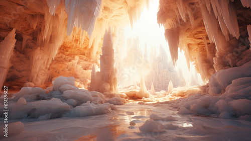 Expansive Underground Salt Caves with Stalactites 