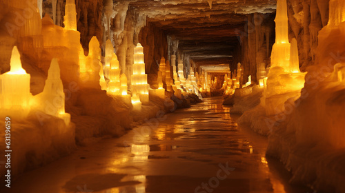 Salt Mine Illuminated by Soft, Warm Lighting 