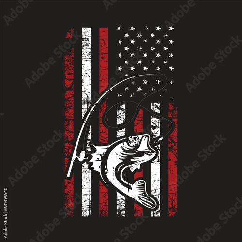 Fish with American flag vector - fishing t shirt design