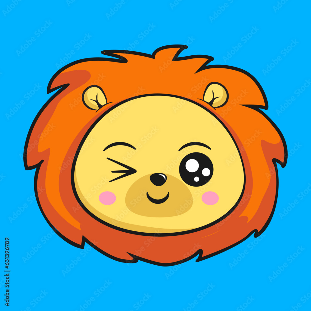 Obraz premium Lion Winking Face Head Kawaii Sticker