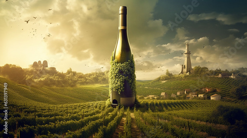 giant wine bottle in a vineyard