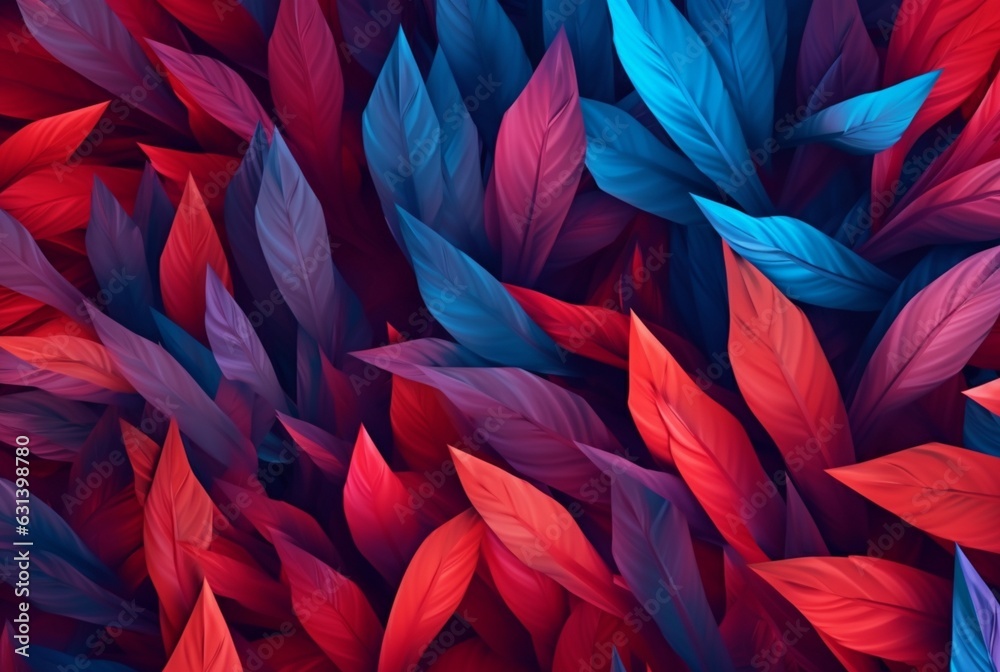 blue red leaves abstract background. generative ai blue red leaves abstract background. generative ai