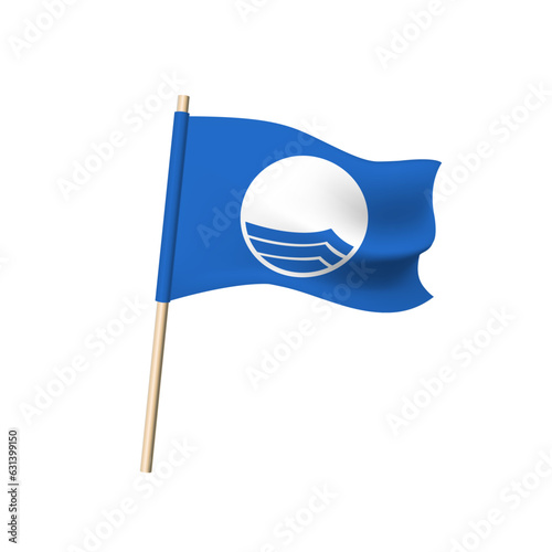 The blue flag is the symbol of the cleanest beach. Vector on white background
