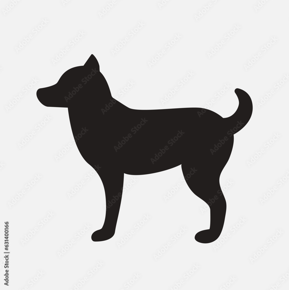Dog silhouette. Black pet side view. Vector illustration on white background. Isolated