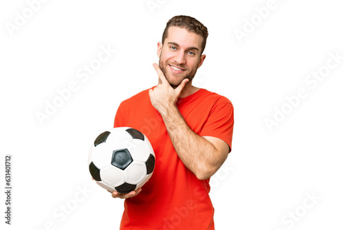 Handsome young football player man over isolated chroma key background happy and smiling