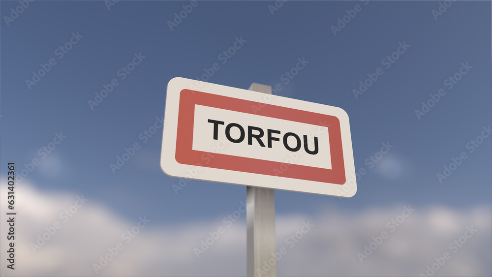 A sign at Torfou town entrance, sign of the city of Torfou. Entrance to the municipality.