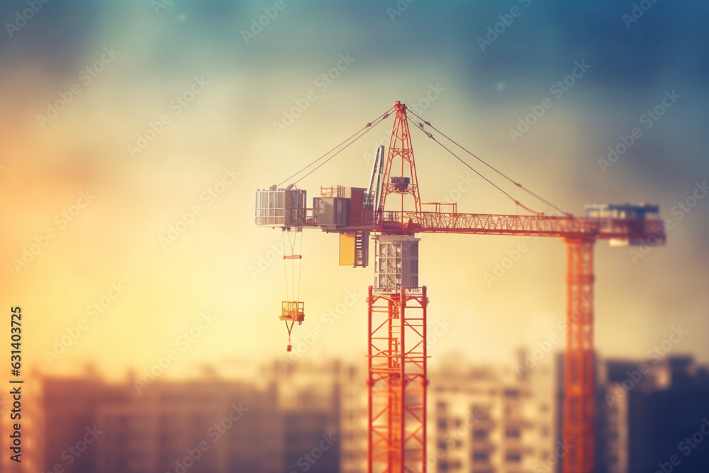 Crane and Building Construction Site, soft lightinig