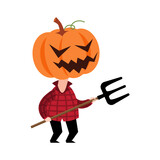 Scarecrow ghost with pumpkin head . Cute halloween cartoon characters . Vector .
