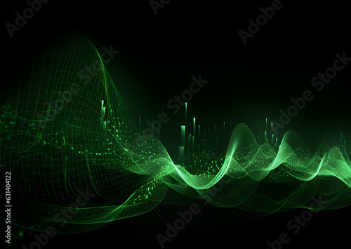 Music beats, neon green lines of music.