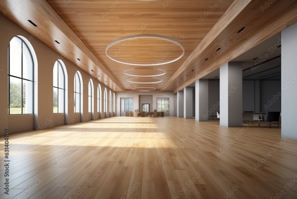 empty big office interior with wood design. generative ai empty big office interior with wood design. generative ai