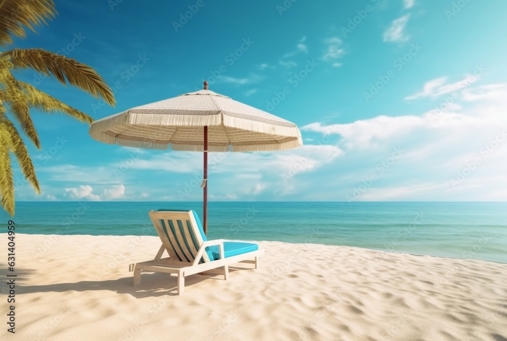 beach chairs and umbrella on the beach, travel concept, Generative AI