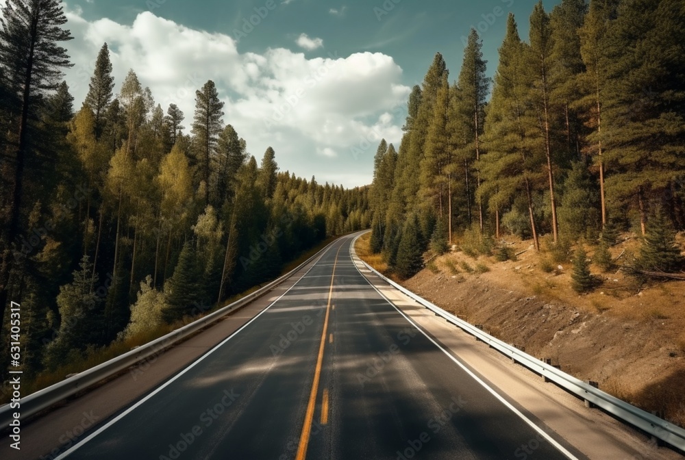 View of Forest Road on a cloudy day. generative ai View of Forest Road on a cloudy day. generative ai