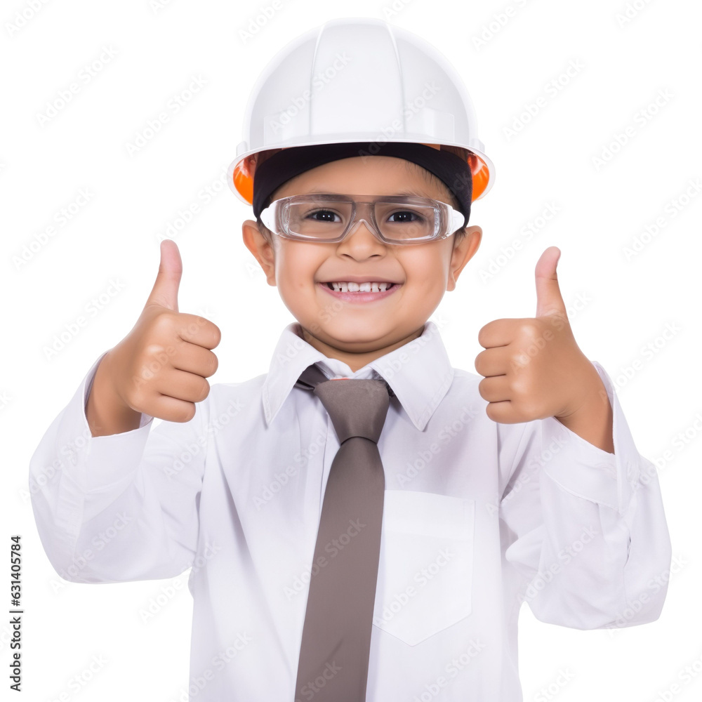 front view close up of a latin boy model dressed in Architect costume with thumbs up isolated on a transparent white background front view close up of a latin boy model dressed in Architect costume with thumbs up isolated on a transparent white background