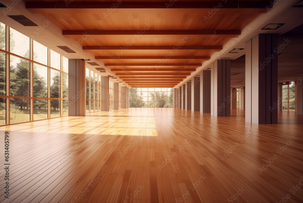 empty big office interior with wood design. generative ai