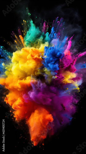 Colorful rainbow holi paint color powder explosion isolated on black background.  © red_orange_stock