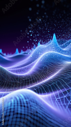 Futuristic big data visualization waves. Pink, purple, blue colors. 