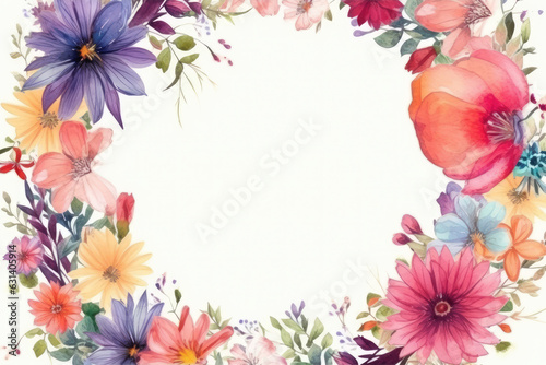 Beautiful spring flowers floral border frame with copy space for text, AI generated