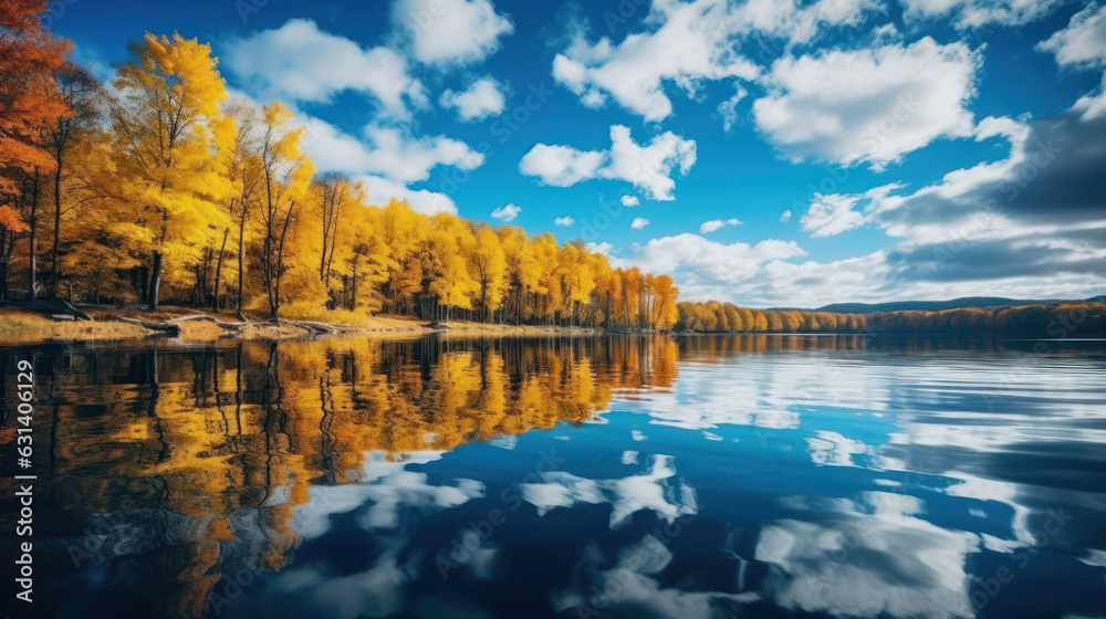 Beautiful autumn foliage reflected in the water