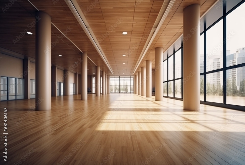 empty big office interior with wood design. generative ai