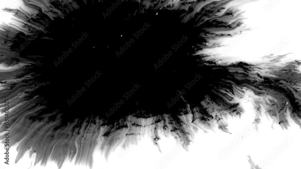 Abstract ink splatter transition in black and white seamless loop ...