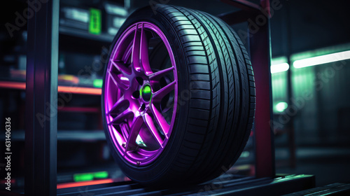 A new tire is placed on the tire storage rack