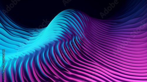 3d illustration of a stereo strip of different colors geometric stripes similar to waves abstract blue and pink glowing