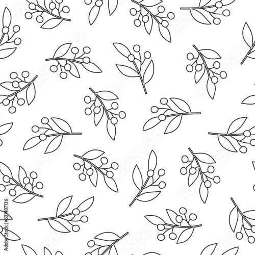 Seamless pattern with black line art branches on white background. Good for fabric, wallpaper, packaging, textile, web design.