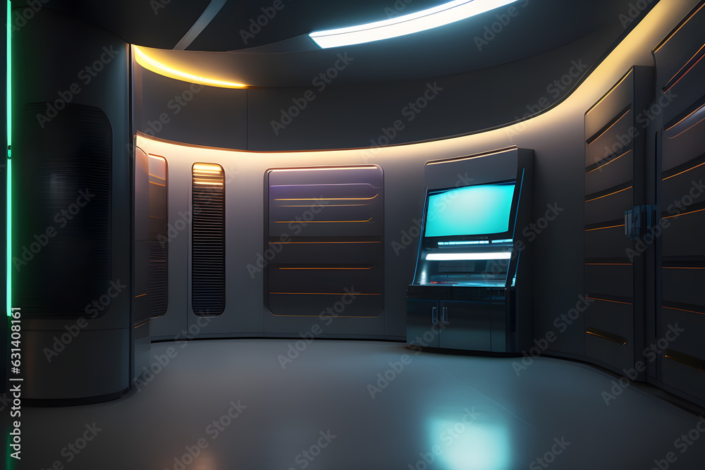 宇宙船内、未来的な空間|Inside a spaceship, futuristic space. Generative AI 宇宙船内、未来的な空間|Inside a spaceship, futuristic space. Generative AI