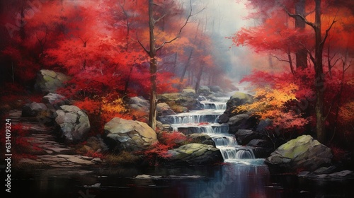 waterfall in autumn forest Nature's Brushstrokes Captivating Fall Foliage 