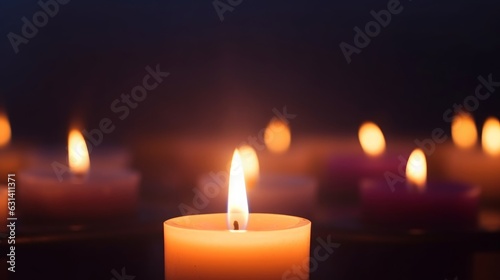World Religion Dayconcept：Many burning candles with shallow depth of field, Generative AI