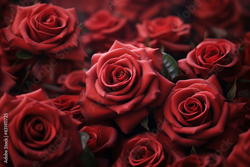mehrere rote Rosen in Blütezeit. Querformat. Generative Ai.