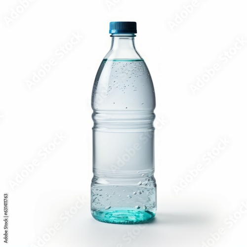 Plastic bottle of water isolated on white background. 3d illustration. Glass bottle of clear drinkable water standing in a white studio. Product photography.
