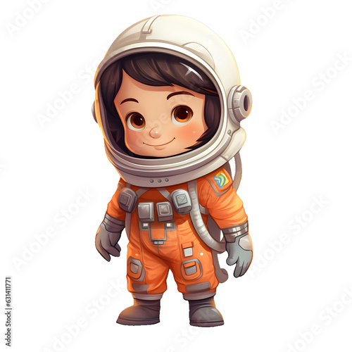 Astronaut child in space suit cartoon character isolated on transparent white background