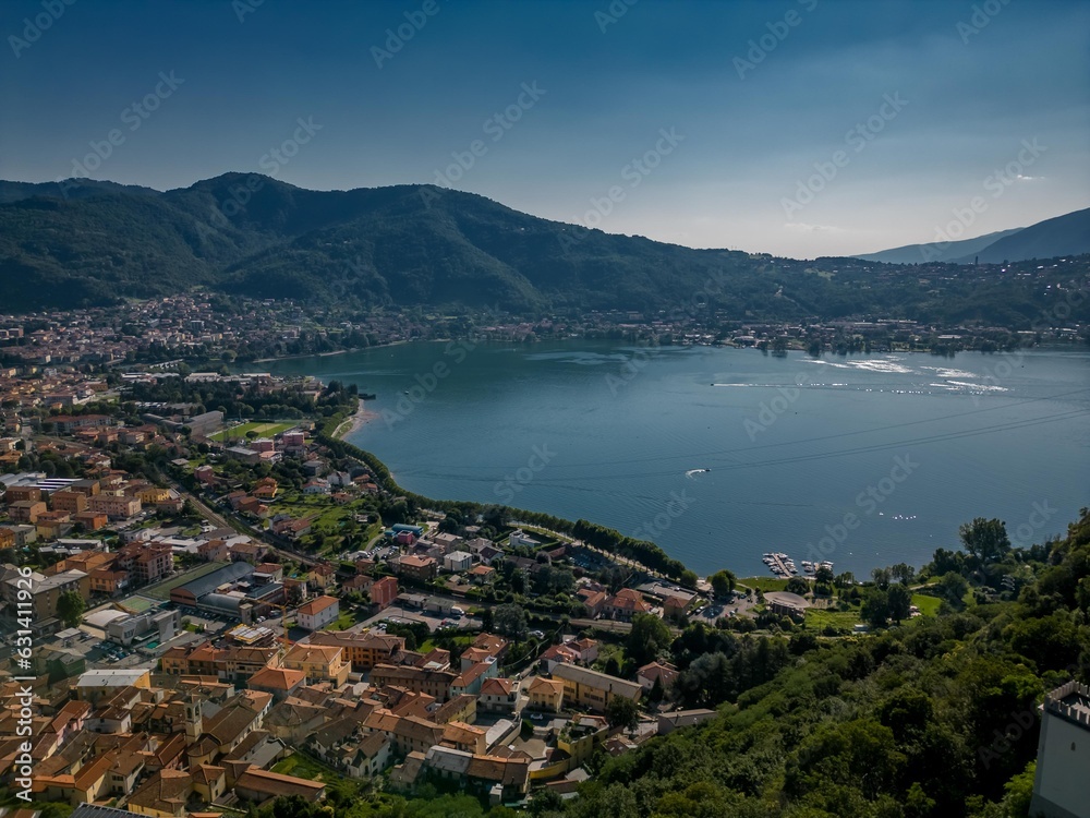 Beautiful view from a drone of Lake Como in Italy